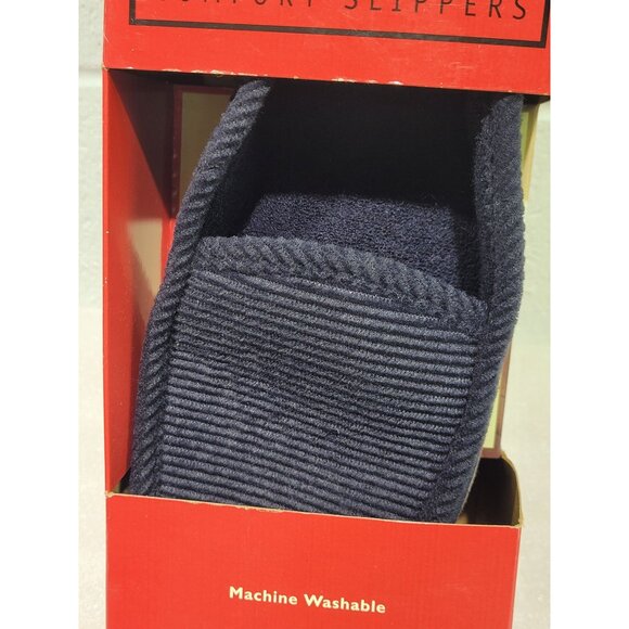 New Mens Dearfoams Comfort Slippers 13 Navy Blue Corduroy Moc Machine Washable - Picture 3 of 5